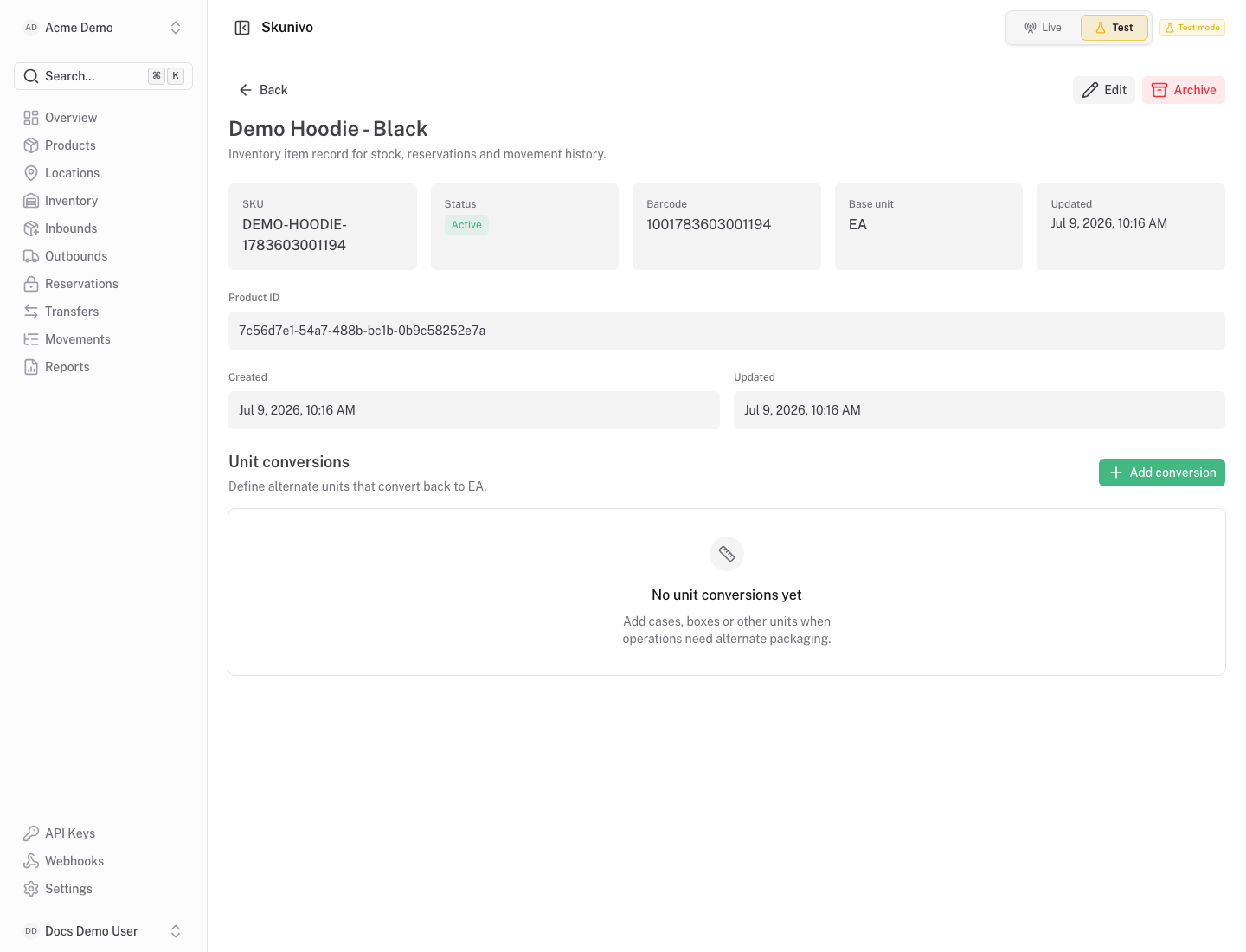 Skunivo product detail screen