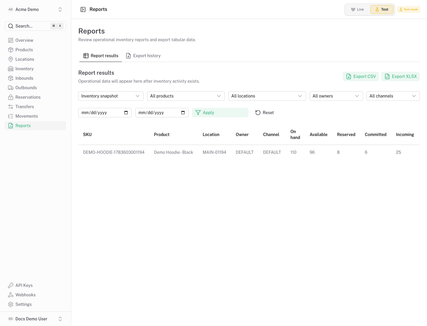 Skunivo reports screen