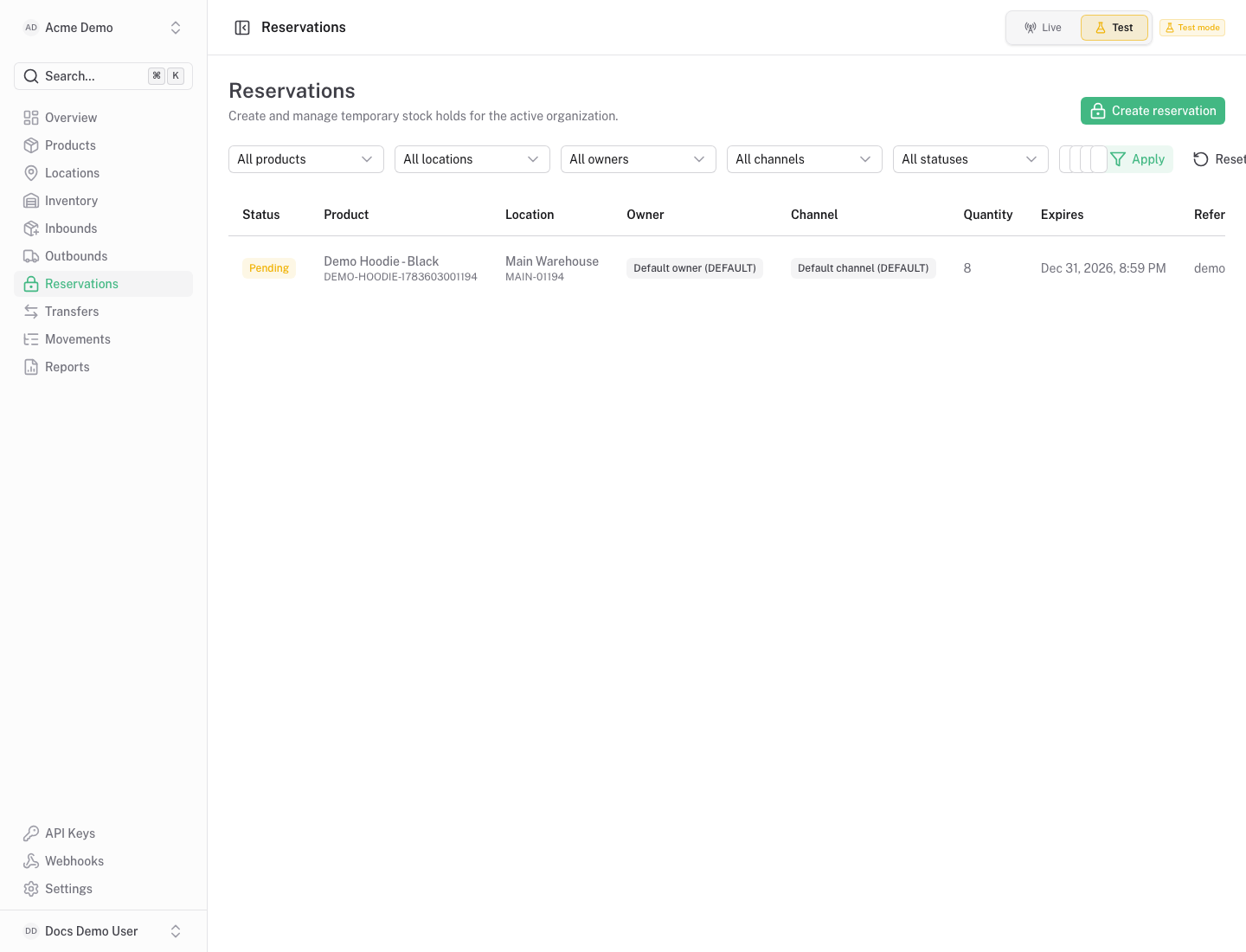 Skunivo reservations screen