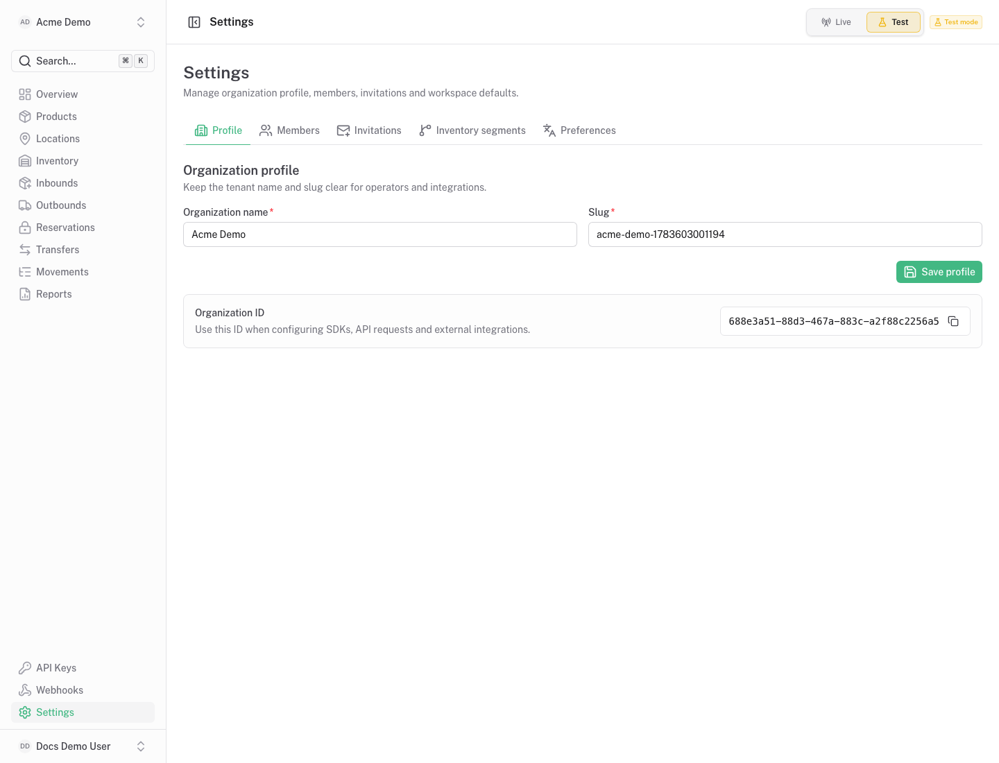 Skunivo settings screen